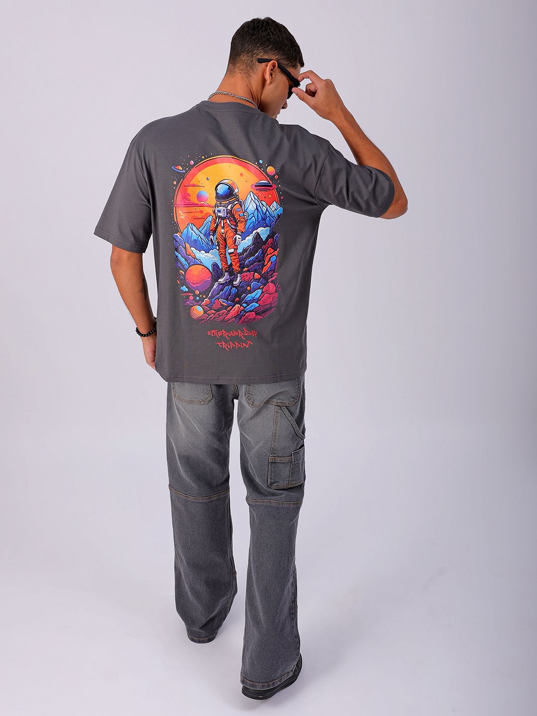 The Indian Garage Co Men Back Printed Boxy Oversized Round Neck T-shirt