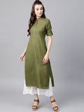 Gerua By Libas Women Olive Green Solid Straight Kurta