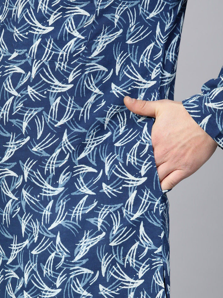 See Designs Indigo Abstract Printed Straight Pure Cotton Kurta with Pyjamas