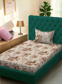 Moda Rapido X KLOTTHE Berwarna Krim & Bunga Coklat 300 TC Cadar Bujang dengan 1 Sarung Bantal