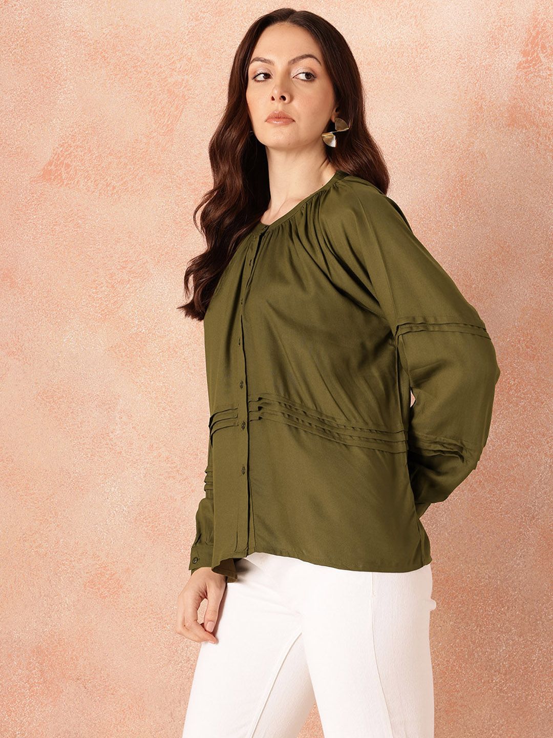 all about you Pin Tucks Raglan Sleeves Casual Shirt
