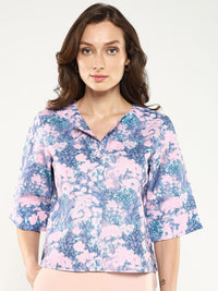 Rareism Cetakan Floral Flared Sleeve Styled Back Top
