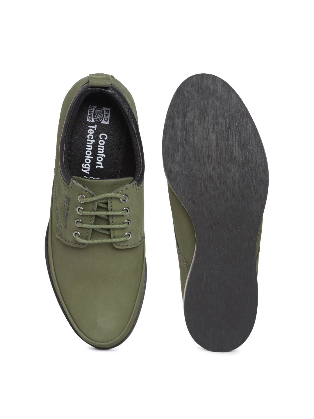 Red Chief Men Olive Green Leather Derbys