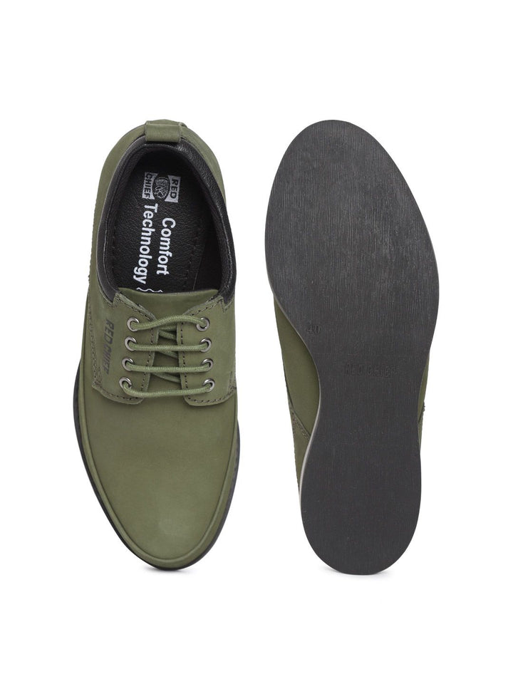 Red Chief Men Olive Green Leather Derbys