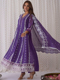 Indo Era Ethnic Motifs Embroidered V-Neck Pure Cotton Kurta with Trousers & Dupatta