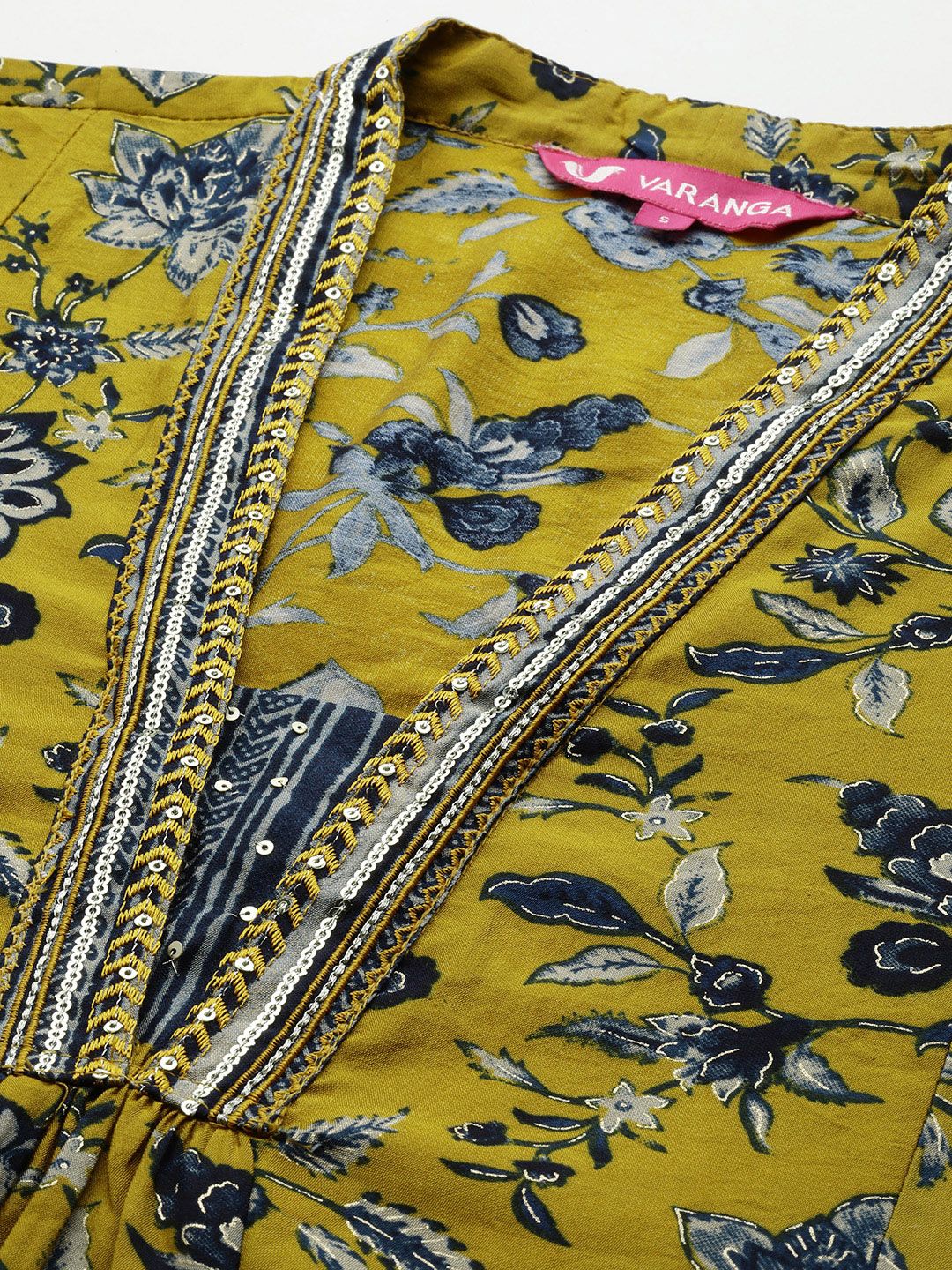Varanga Floral Printed Sequinned Chanderi Silk Straight Kurta With Trouser & Dupatta