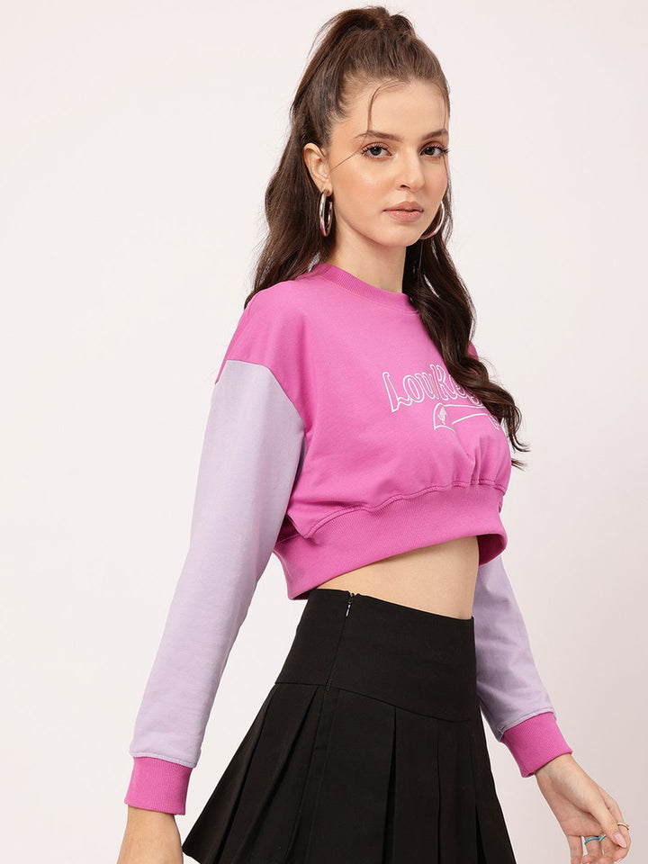 DressBerry Typography Print Contrast Sleeves Crop Sweatshirt