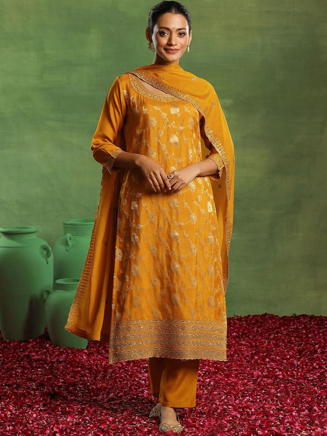 Libas Floral Woven Design Kurta with Palazzo & Dupatta
