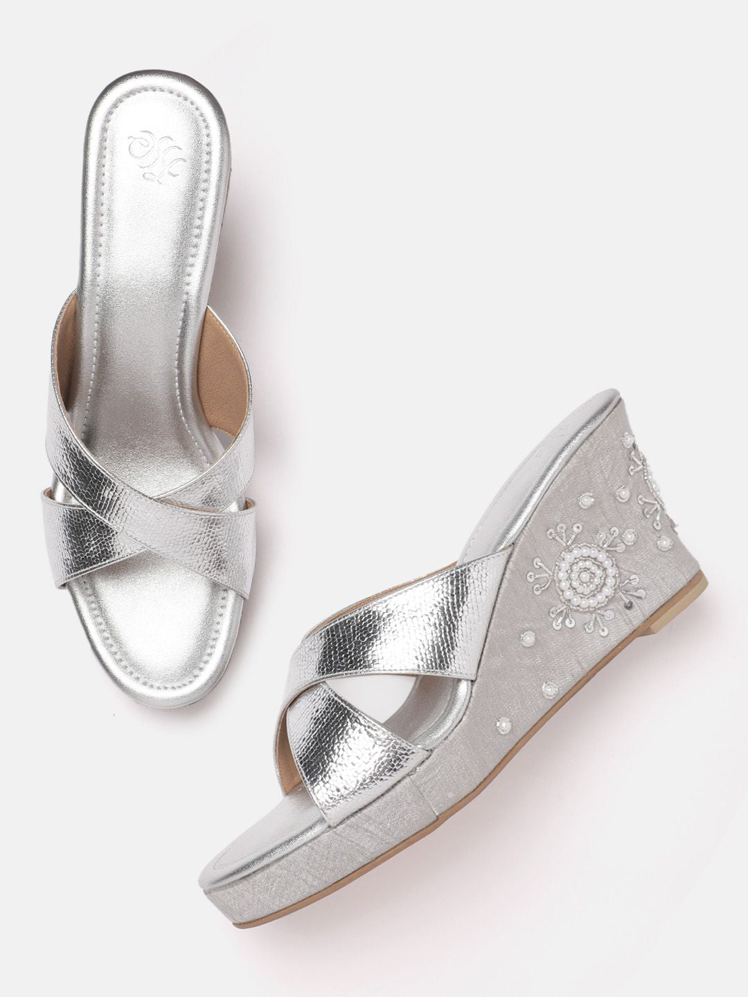 House of Pataudi Embellished Open Toe Wedges