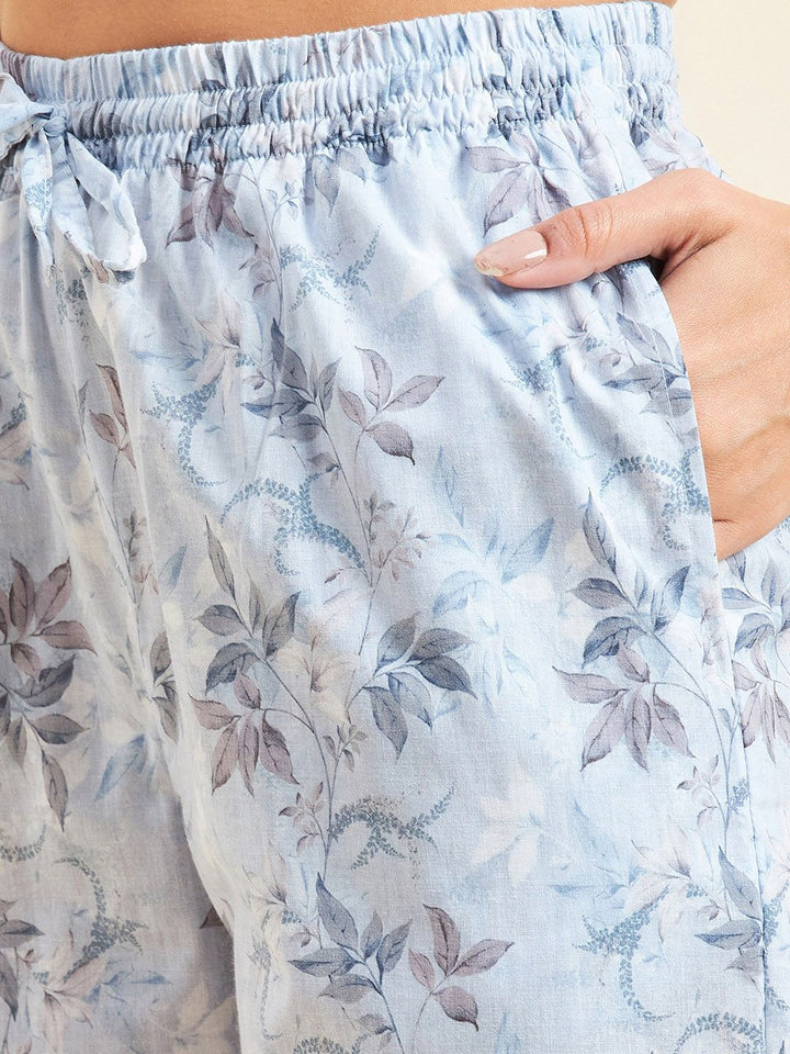 Sweet Dreams Blue Floral Printed Pure Cotton Top With Pyjamas
