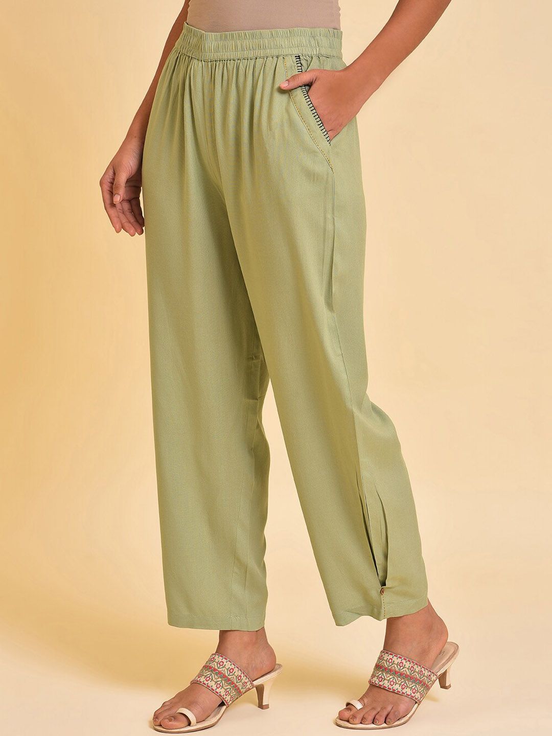 W Women Green Mid Rise Parallel Trousers