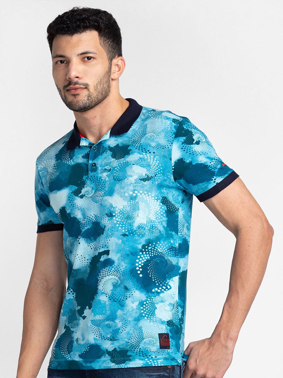 Being Human Abstract Printed Polo Collar Regular-Fit Knitted Casual T-shirt