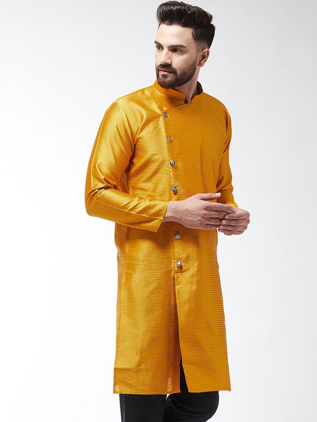 SOJANYA Kurta Lurus Tenunan Mustard Lelaki