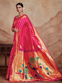 KALINI Ethnic Motifs Silk Blend Woven Paithani Saree with Blouse Piece