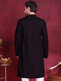 Jompers Geometric Embroidered Band Collar Pure Cotton Chikankari Straight Kurta