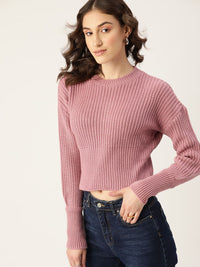 DressBerry Women Pink Self Design Pullover