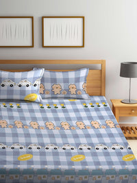 KLOTTHE Blue Conversational Cotton 300 TC King Bedsheet with 2 Pillow Covers-98 x 89 inches