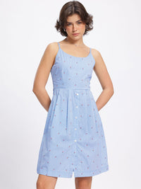 DressBerry Youthful Charm Striped Ditsy Print Pleated A-line Dress with Styled Back