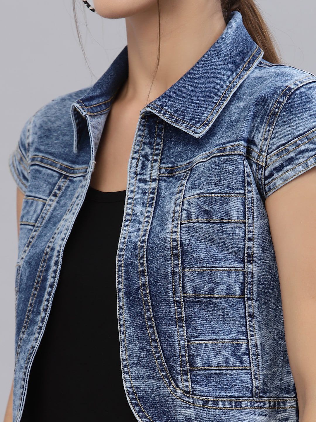 Style Quotient Women Washed Crop Denim Shrug