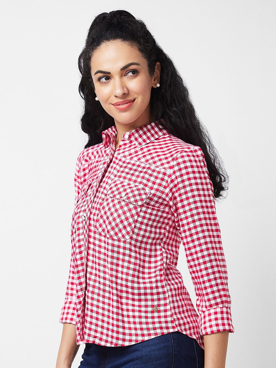 SPYKAR Women Gingham Checks Opaque Checked Casual Shirt