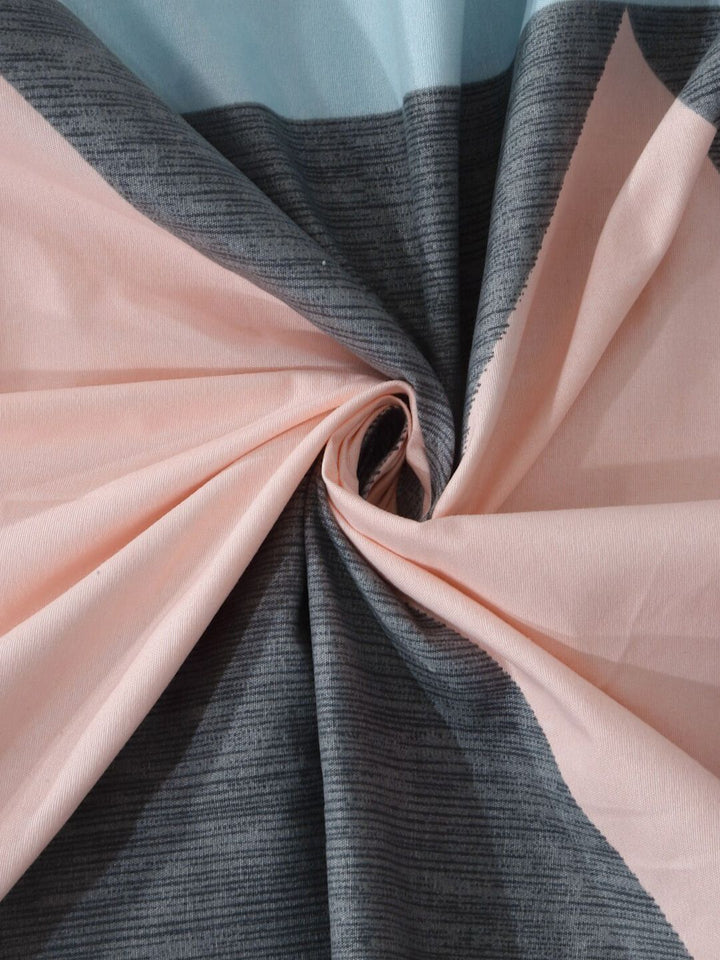 KLOTTHE Kelabu Kapas Geometrik 300 TC Cadar King Superfine dengan 2 Sarung Bantal-250 x 225 cm