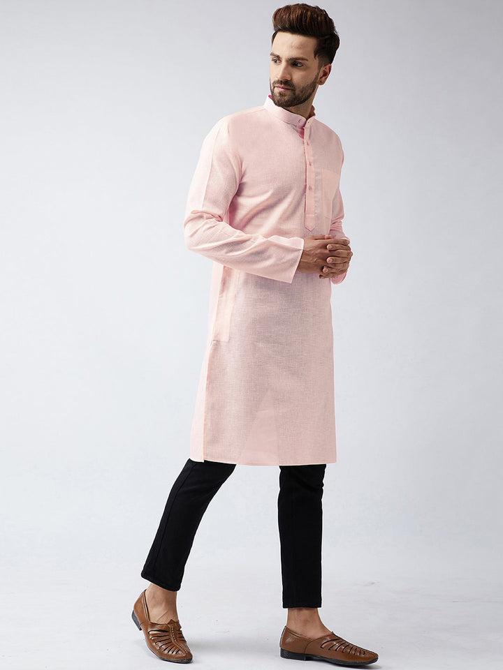 SOJANYA Men Peach-Coloured Woven Design Straight Kurta
