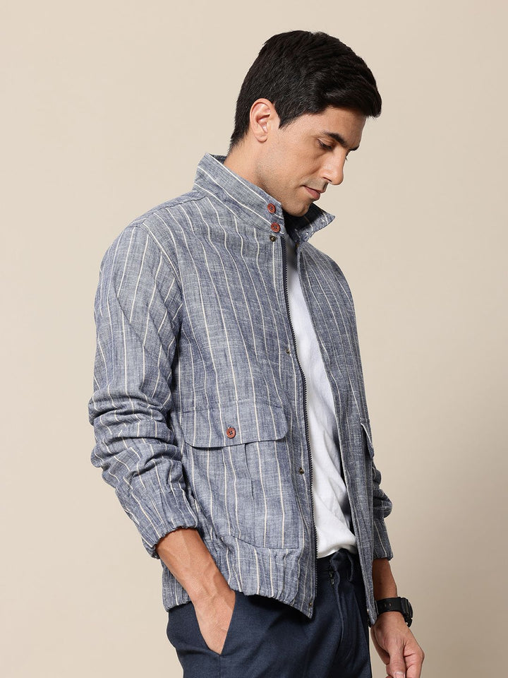 Mr Bowerbird Stand Collar Striped Bomber Jacket