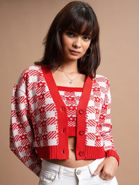 Tokyo Talkies Checked Crop Top with Cardigan