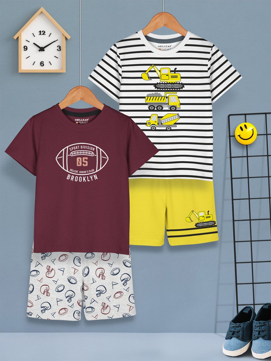 HELLCAT Boys Pack Of 2 Printed T-shirt with Shorts
