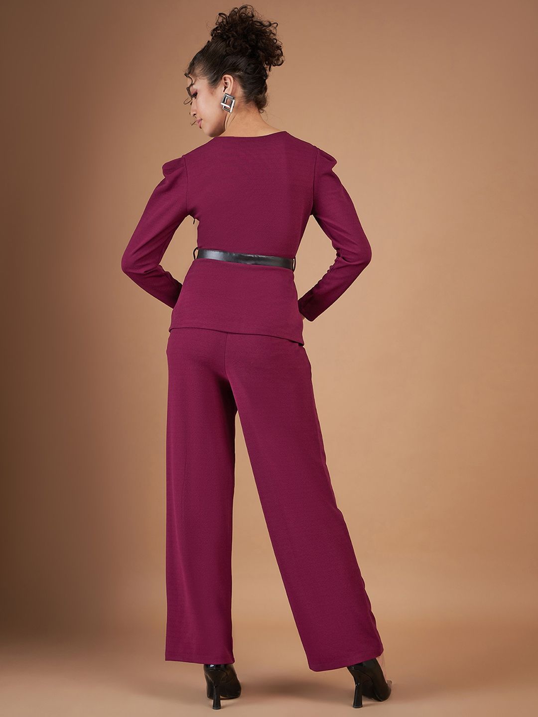 SASSAFRAS Maroon Puffed Slevees Top With Trousers