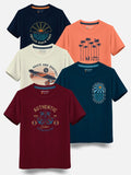 HELLCAT Boys Pack Of 5 Round Neck Typography Printed Cotton T-shirt