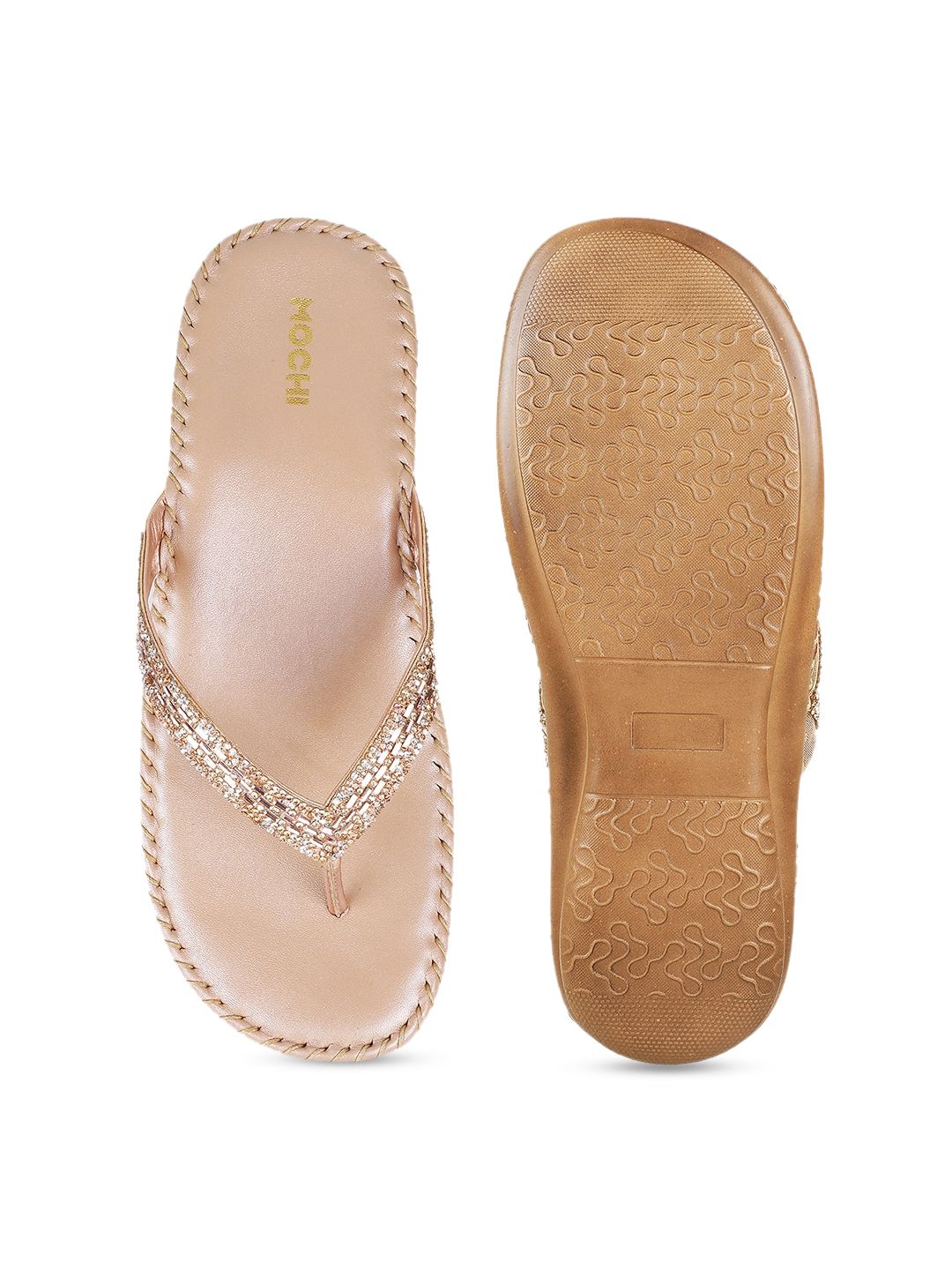 Mochi Women Pink Embellished Open Toe Flats