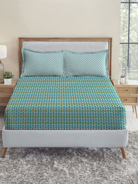 TRIDENT Party Mood Teal Urban Comfort Flat 144TC Queen Cotton Bedsheet Set