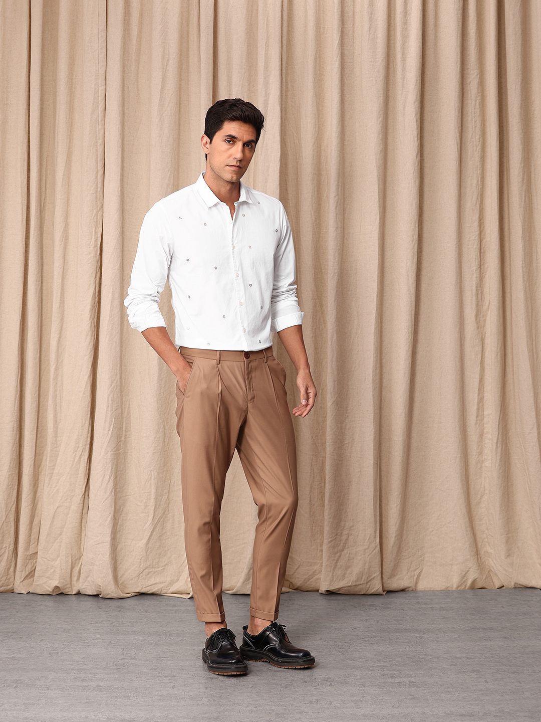Mr Bowerbird Pure Cotton Button Detail Tailored Fit Casual Shirt