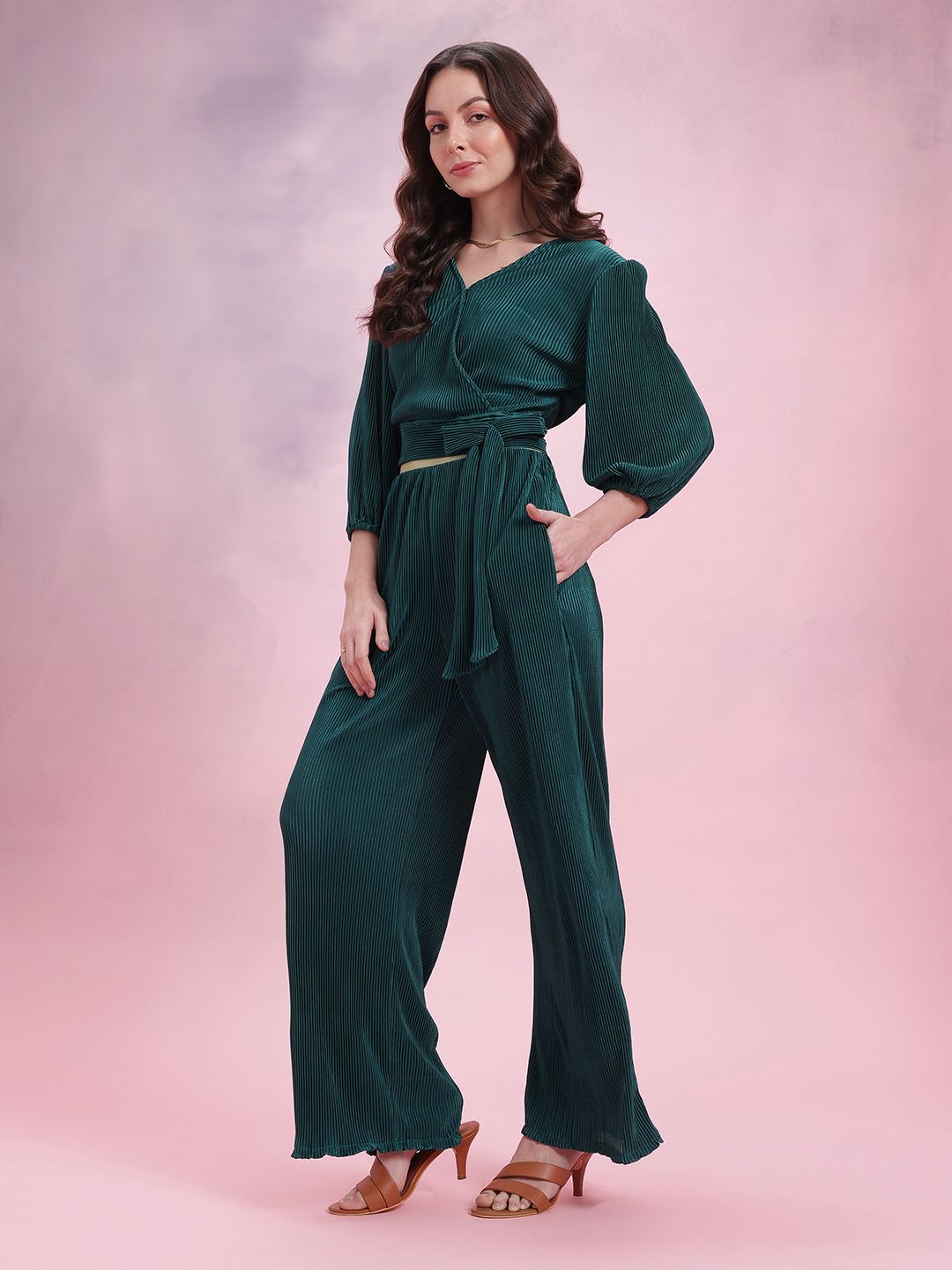 DressBerry Solid Accordion Pleats Co-Ords