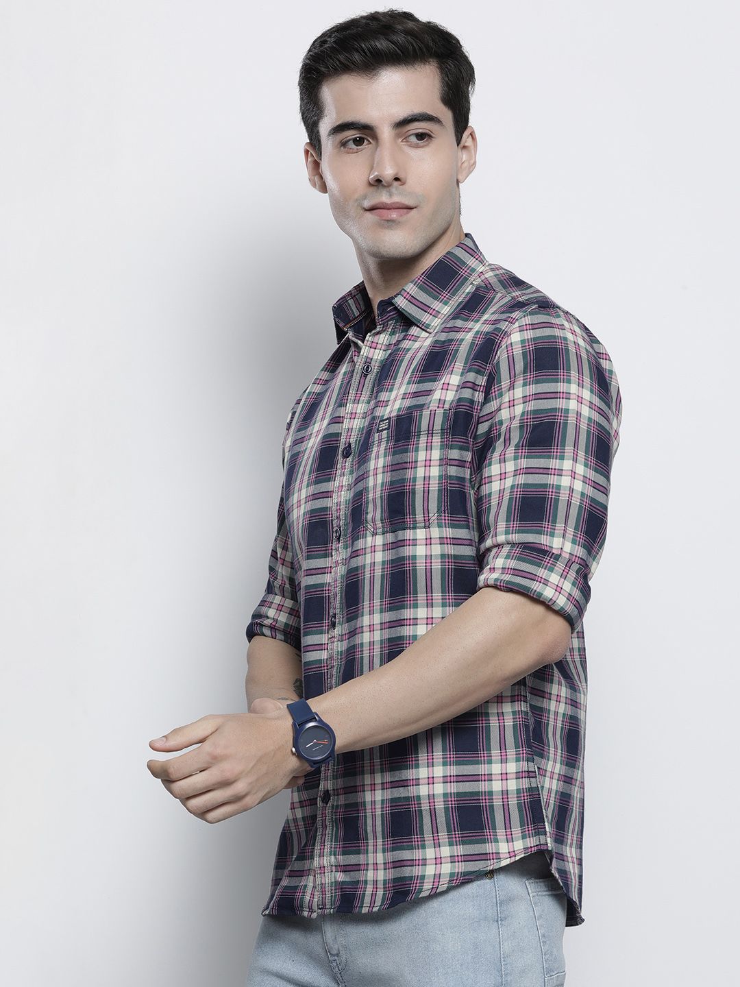 The Indian Garage Co Men Black Comfort Tartan Checked Casual Shirt