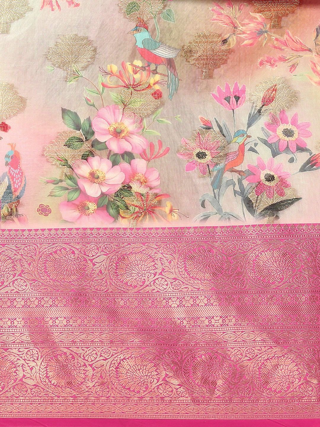 Silk Land Woven Floral Art Silk Chanderi Digital Print Saree