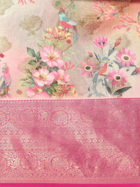 Silk Land Woven Floral Art Silk Chanderi Digital Print Saree