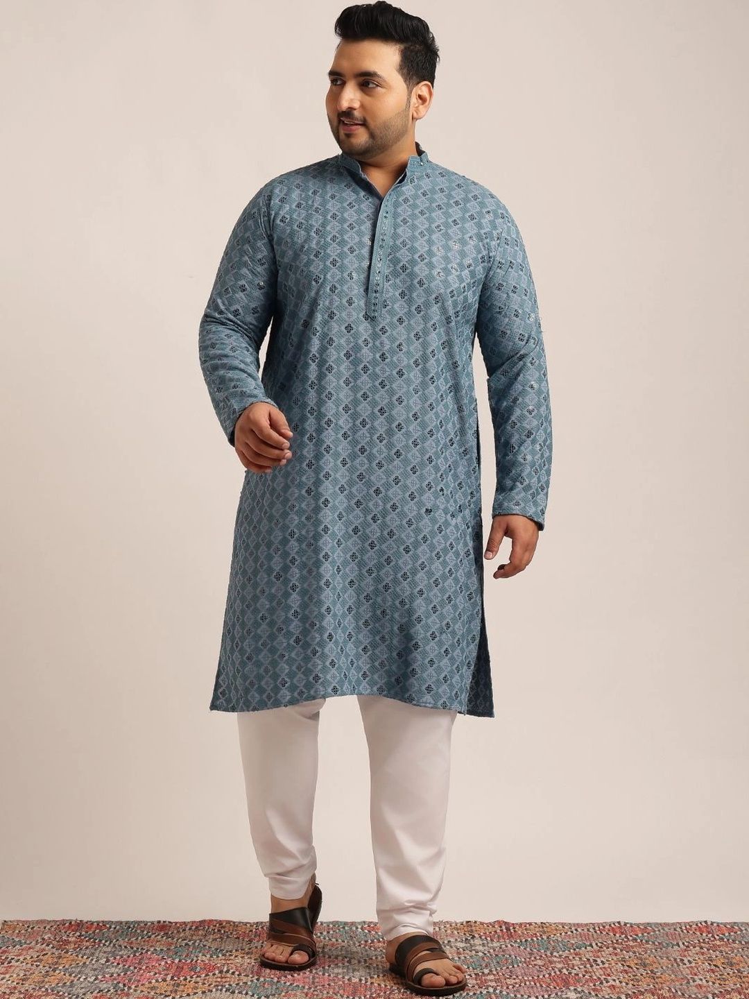 SOJANYA PLUS Lelaki Kurta Cetak Geometrik