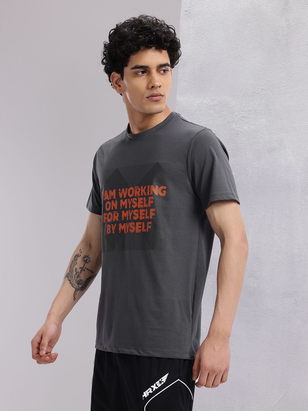 HRX by Hrithik Roshan Typography Printed Training Longline T-shirt