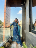 Vishudh Women Blue Ethnic Motifs  High Slit Pure Kurta With Palazzo & With Dupatta