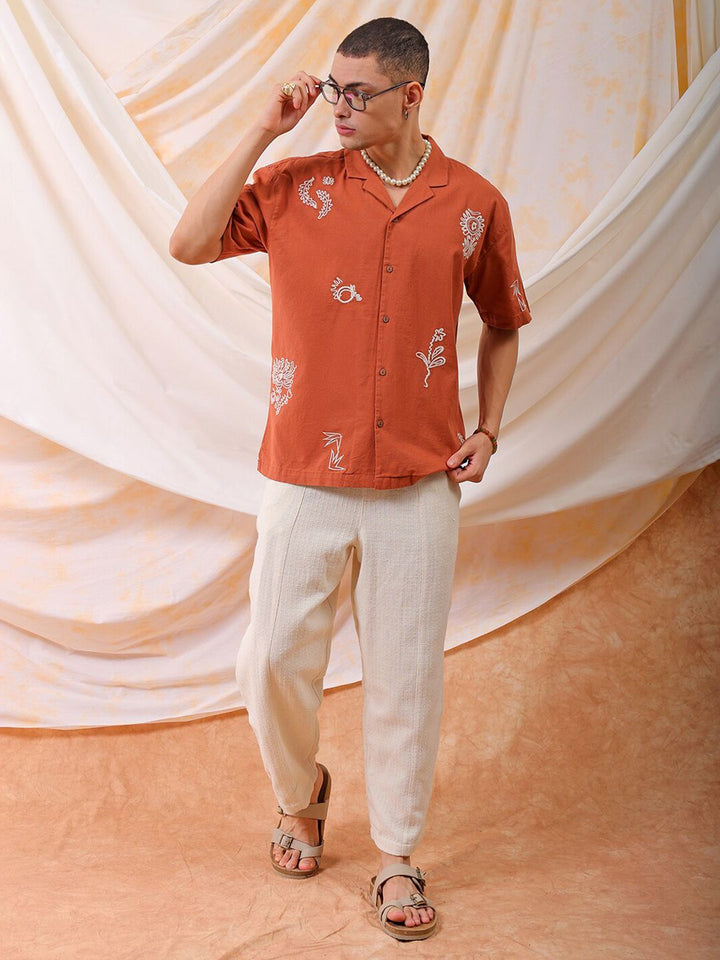 The Indian Garage Co Men Relaxed Fit Embroidery Resortwear Shirt