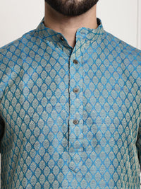 SOJANYA Men Blue & Off-White Woven Design Kurta with Churidar