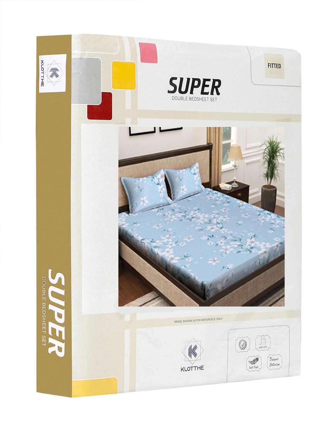 KLOTTHE Blue Floral Cotton 400 TC Fitted King Fine Bedsheet dengan 2 Sarung Bantal-98 x 89 inci