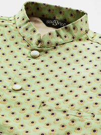 SOJANYA Lelaki Mustard Yellow & Beige Thread Work Straight Kurta Churidar & Jaket Nehru