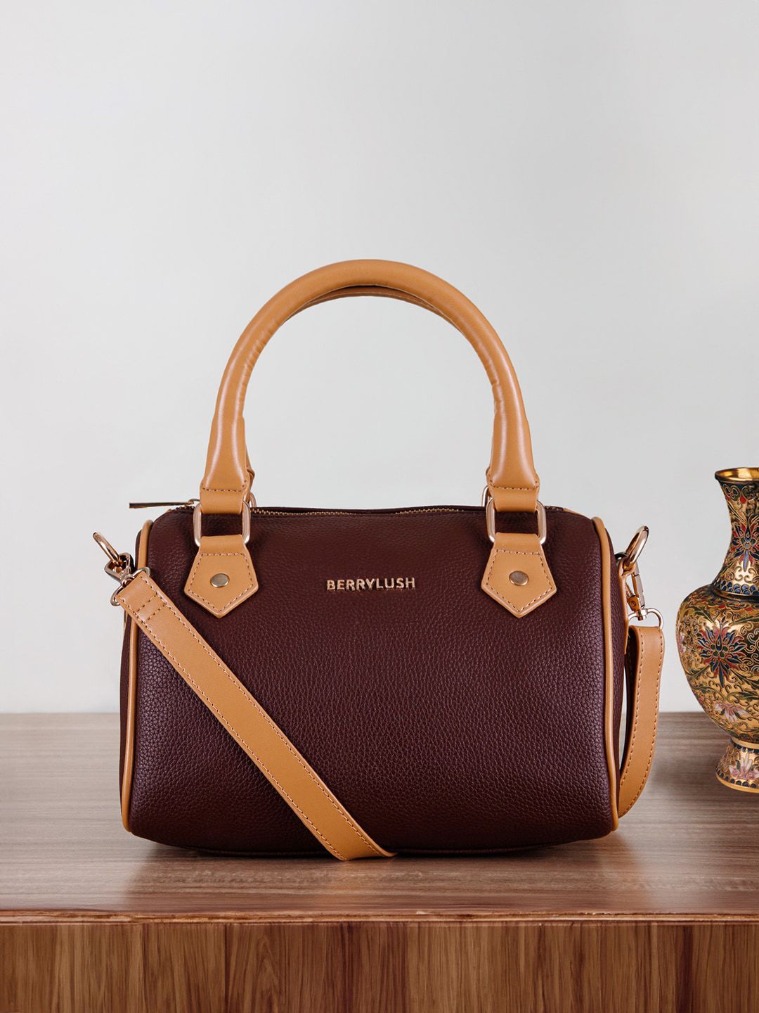 Berrylush Brown Structured Handheld Bag