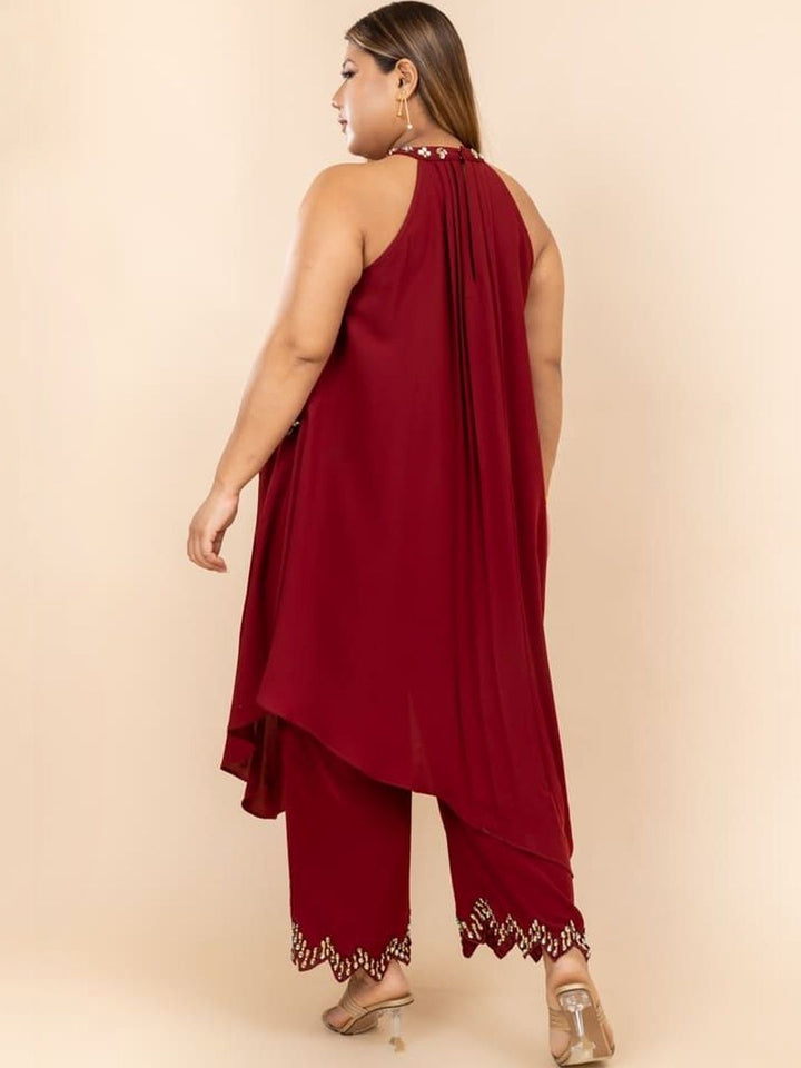 Atasan Leher Halter Bersulam Mamicha & Seluar Co-Ords