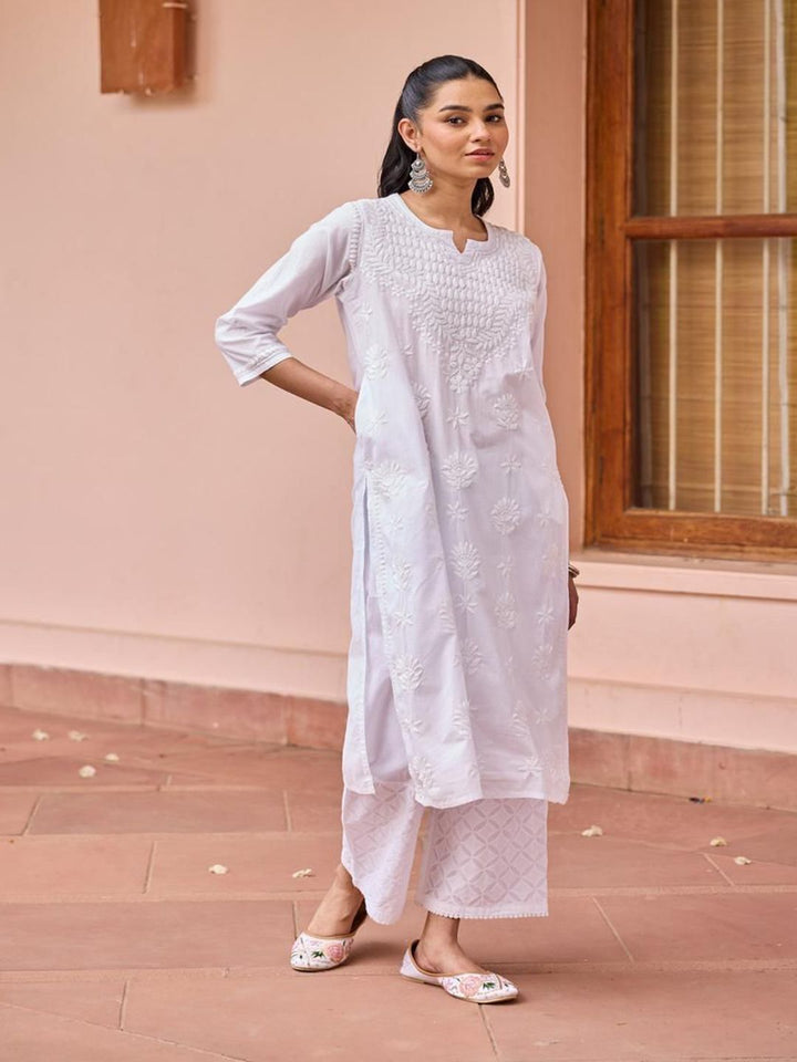 House of Chikankari Women White Cotton Chikankari Embroidered Kurta