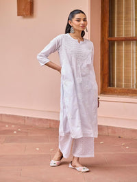 House of Chikankari Women White Cotton Chikankari Embroidered Kurta