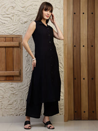 KALINI Solid V-Neck A-Line Kurta With Palazzos